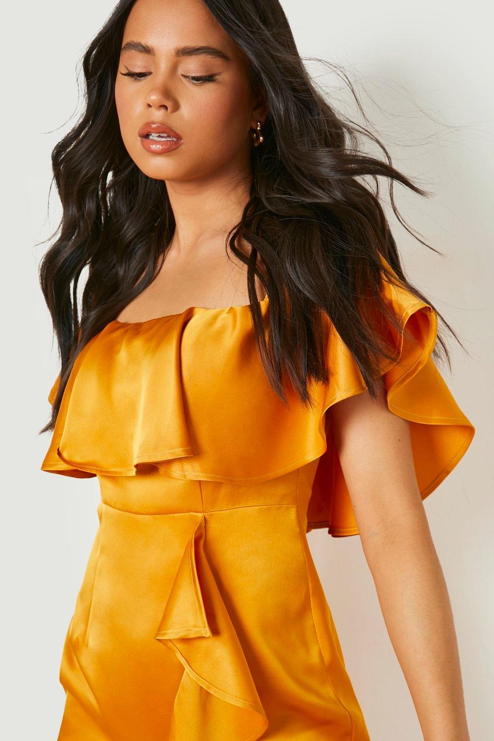 Orange bardot shop biker dress